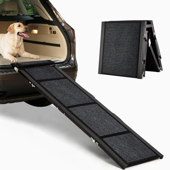 GIMMYFIVE 63"x17" Aluminum Folding Dog Ramp, Up to 250 lbs, with Non-Slip Rug, Portable for Cars SUVs