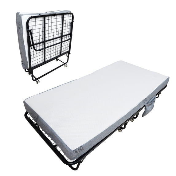 GIMMYFIVE 75" Folding Bed with 5 In Mattress, Metal Frame, 4 Casters, No Assembly Required, 450 lbs