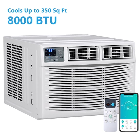 GIMMYFIVE 8000 BTU WiFi Smart Window Air Conditioner with Heater for 350 Sq Ft Rooms, Remote/App Control