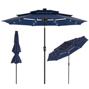 GIMMYFIVE 9 ft 3 Tier Patio Umbrella with 24 LED Lights, 8 Ribs, Crank and Tilt, UV Resistant