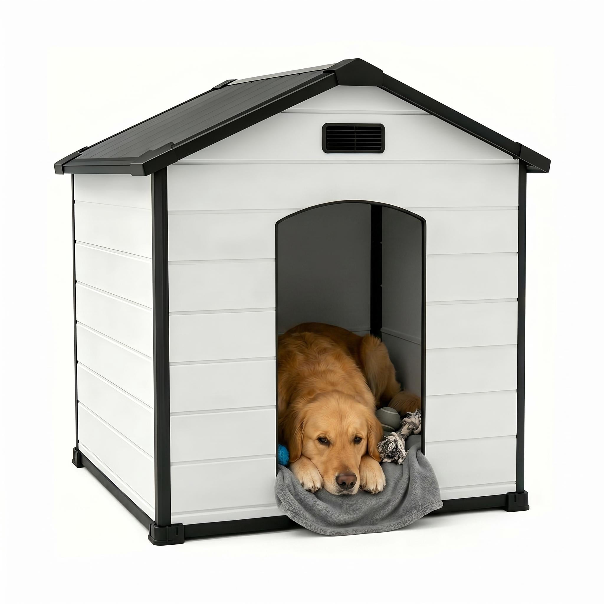 GIMMYFIVE Dog House for Indoor and Outdoor, Weatherproof, Raised Floor, Vents, 46 x 40 x 40 in