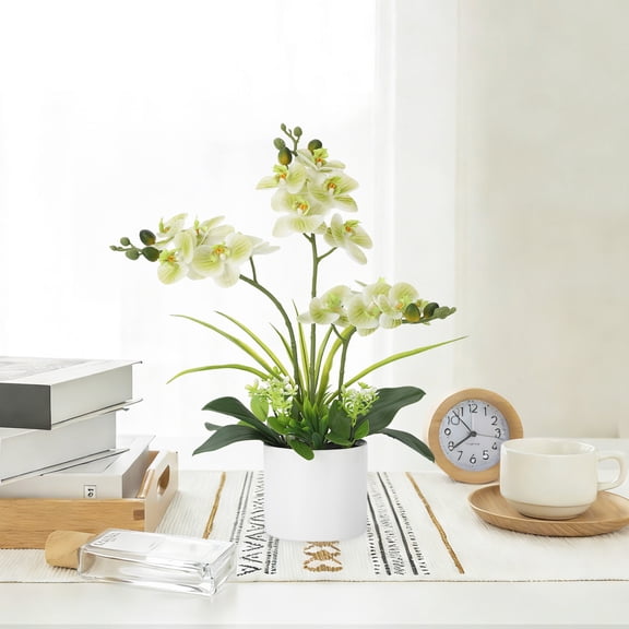 GIMMYFIVE Real Touch Artificial Phalaenopsis Orchid in Pot for Home Decor Table Centerpiece, Low Maintenance
