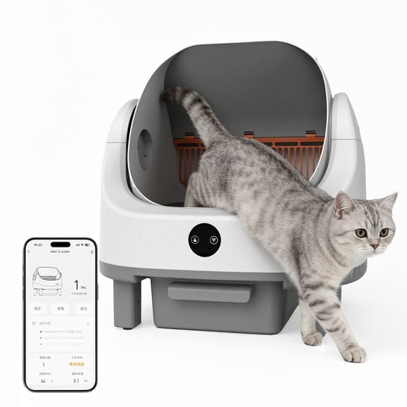 GIMMYFIVE Self-Cleaning Cat Litter Box, APP Control, Odor and Safety Sensors, Open-Top for Multiple Cats