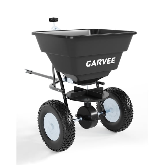 GIMMYFIVE Tow Behind Broadcast Spreader, 130 lb Capacity, 10" Pneumatic Tires,Adjustable Seed Stream