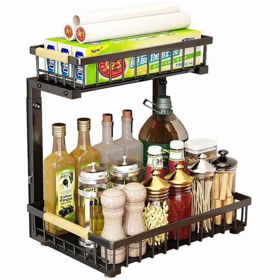 GIMMYFIVE Under Basin Organizer, 2-Tier Pull-Out Sliding Shelf for Kitchen Bathroom Cabinet
