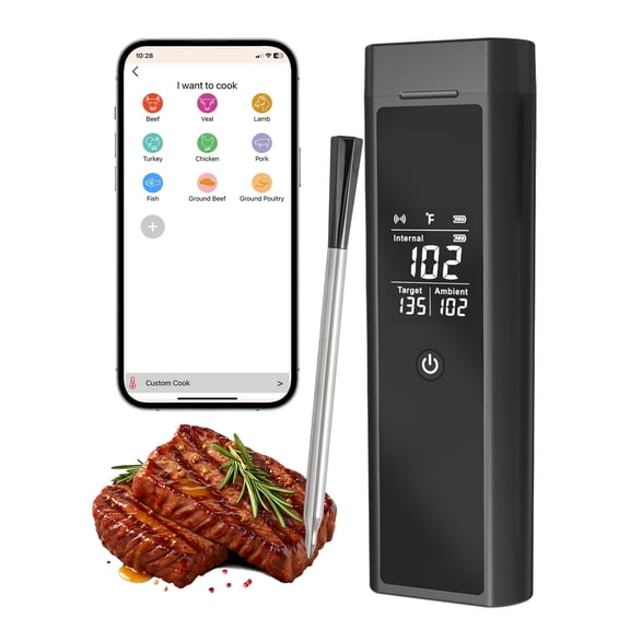 GIMMYFIVE Wireless Meat Thermometer with Probe, 820ft Range, Waterproof, App Controlled, 48H Battery for Grilling BBQ