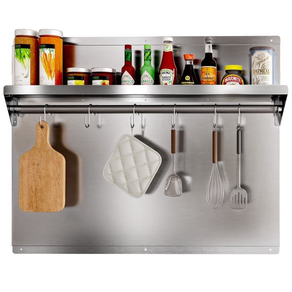 GIMSOL 24 x 30 Inch Stainless Steel Backsplash with Storage Shelf & Hanging Rack for Stove, Range Hood, Kitchen Wall