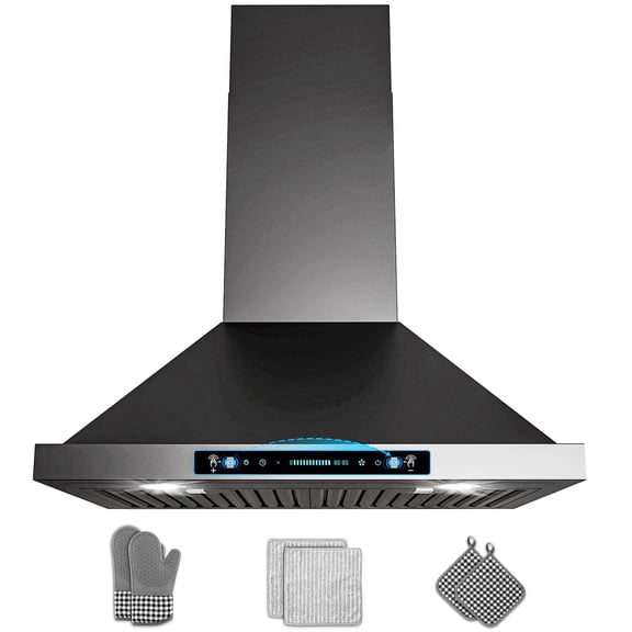 GIMSOL 30" Wall Mount Range Hood, 900 CFM, 4-Speed Gesture Control, Black Teflon-Coated Stainless Steel, Ducted/Ductless