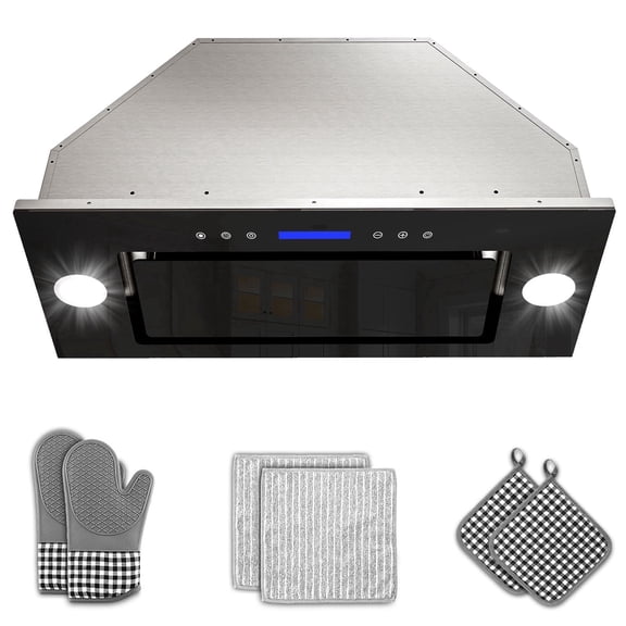 GIMSOL 36" Insert Range Hood, 400 CFM, 4-Speed Soft-Touch Control, Stainless Steel with Black Glass, Ducted/Ductless
