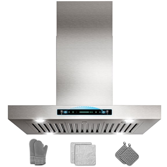 GIMSOL 36" Island Mount Range Hood, 600 CFM, 4-Speed Gesture Control, Stainless Steel, Ducted