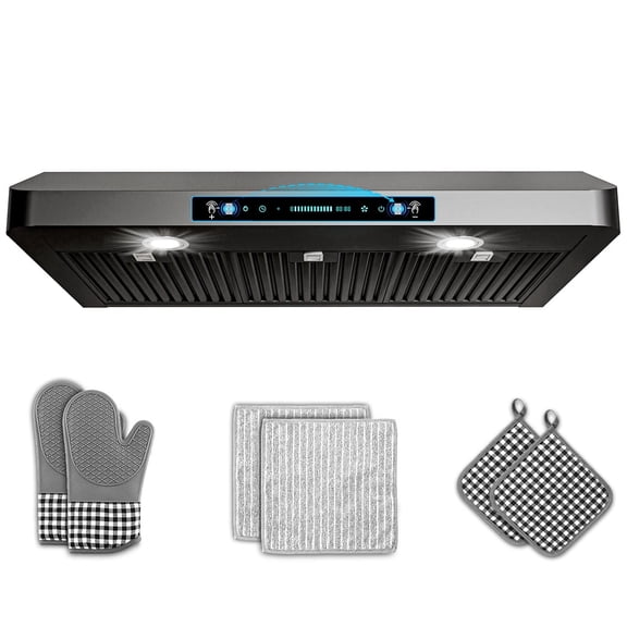 GIMSOL 42" Under Cabinet Range Hood, 400 CFM, 4-Speed Gesture Control, Black Stainless Steel, Ducted