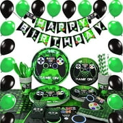 GINA JOYFURNO Video Game Birthday Party Decorations Kits, Paper/Plastic Green, 130 Count