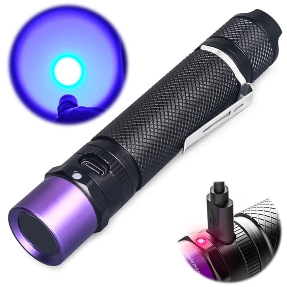 GING UV Flashlight UV304 365nm Blacklight LED high Power USB Type*C Charging Port Identification Handheld Black Light UV Torch for Glue,Pet Urine, Counterfeit Money, Resin(UV304D)