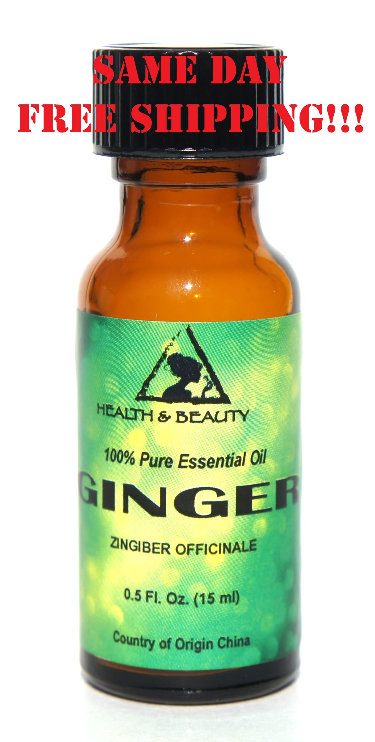 H&B OILS CENTER GINGER ESSENTIAL OIL AROMATHERAPY 100% PURE NATURAL GLASS BOTTLE 0.5 OZ, 15 ml