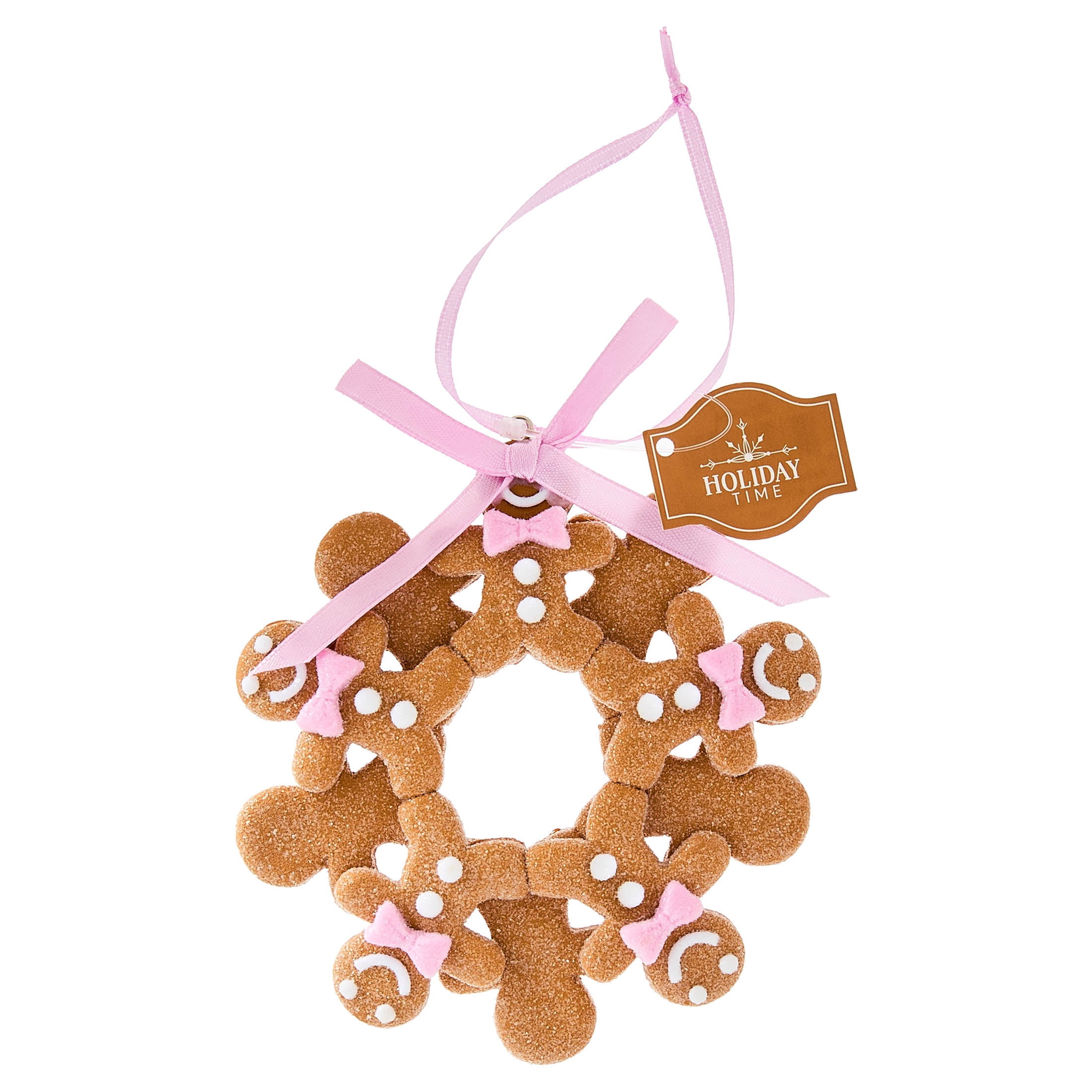 Pink/White/Brown Clay Dough Gingerbread Man Wreath Christmas Ornament, 4.3", by Holiday Time