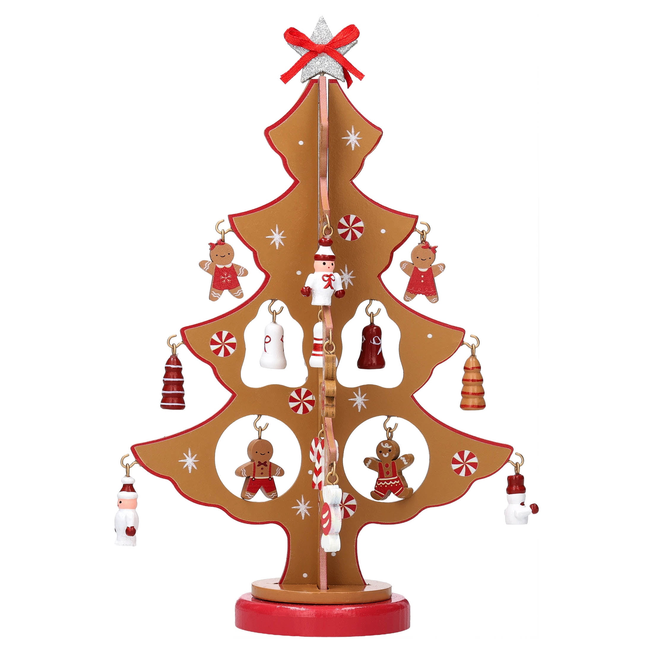 Mini Wood Gingerbread Tree with Ornaments Christmas Decoration, Multicolor, 9.3", by Holiday Time