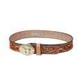 thumbnail image 1 of GINGERICH Baby’s First Belt & Buckle Gift Set – Light Brown Embossed Leather 20” Belt with 2-Tone Horse Trophy Buckle – Handcrafted in USA Keepsake for Baby Cowboy, 1 of 3