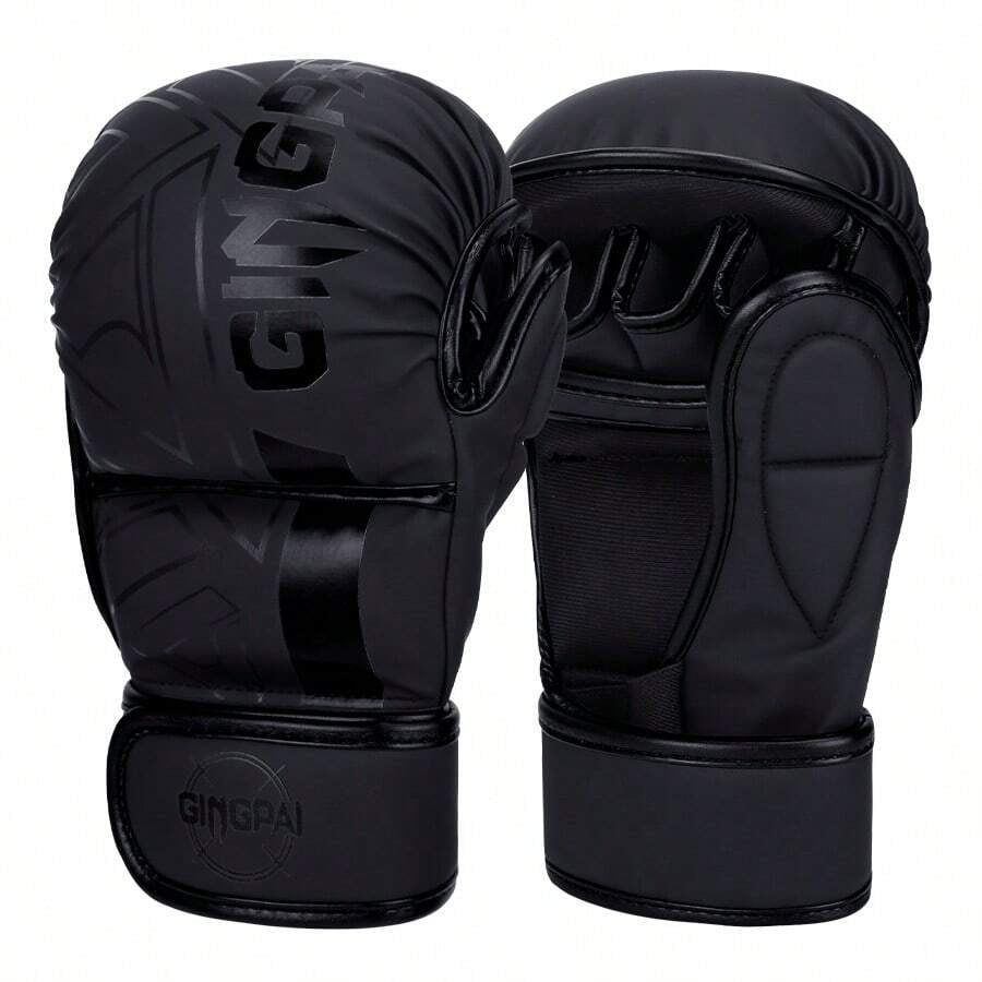 MRX Fingerless Training Gloves / Inner Padded Wraps For Boxing, MMA, Muay Thai - Quick On, Black/Red