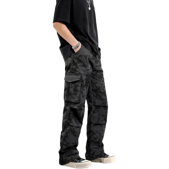 GINGTTO Baggy Cargo Pants Men Camo Wide Leg Fashion Y2K Loose Fit Streetwear Drawstring Stretch