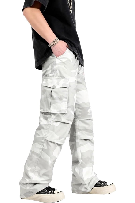 Baggy Cargo Pants Men Camo Wide Leg Fashion Y2K Loose Fit Streetwear Drawstring Stretch