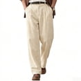 thumbnail image 1 of GINGTTO Men's Beige Linen-Blend Pleated Pants - Relaxed-Fit Trousers for Office & Casual Wear, 1 of 5