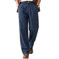 thumbnail image 1 of GINGTTO Men's Navy Blue Linen-Blend Pleated Pants - Relaxed-Fit Trousers for Office & Casual Wear, 1 of 5
