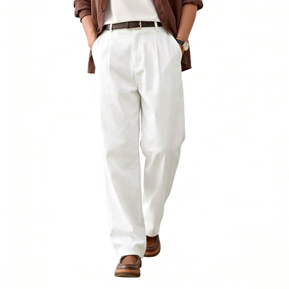 GINGTTO Men's Breathable Linen Pants - White Relaxed-Fit Casual Trousers for Daily & Vacation