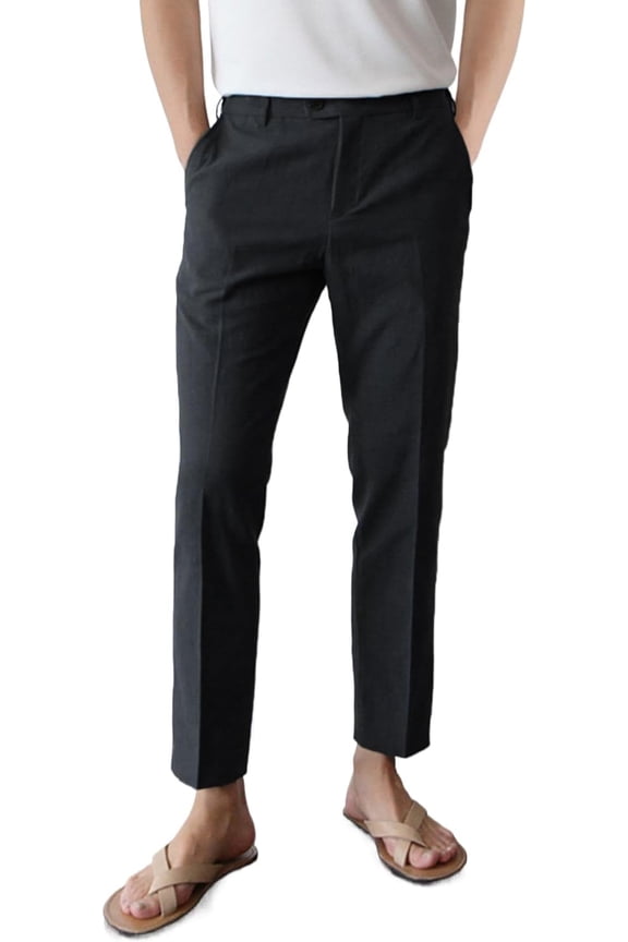 Linen Pants Men Slim Fit Elastic Waistband Lightweight Summer Beach Fashion Casual Pant