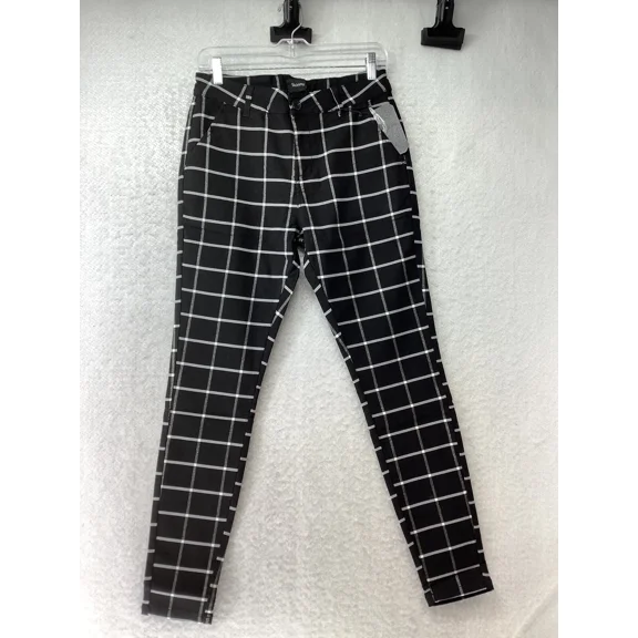 GINGTTO MEN'S SKINNY FIT PLAID PANTS - SIZE: MEN 32 - BLACK AND WHITE PLAID