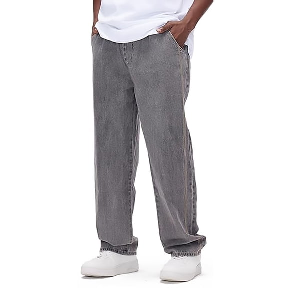 GINGTTO Men Denim Cargo Pants Wide Leg Casual Jeans