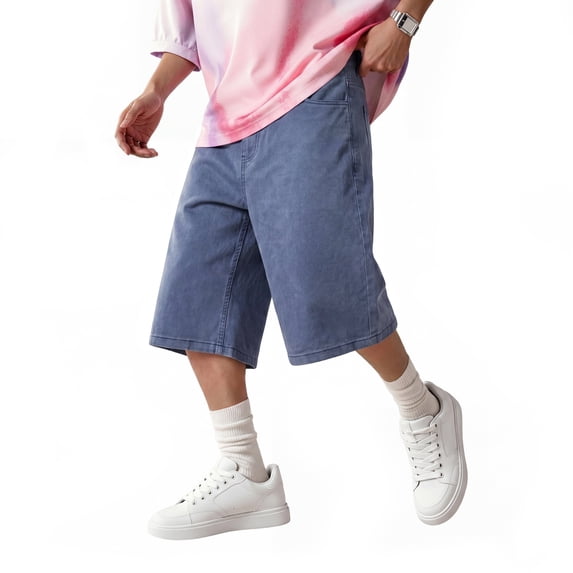 GINGTTO Men's Capri Denim Shorts Loose Wide Leg Below Knee Cropped Jeans Casual Summer Straight Fit Jorts with Multi Pockets
