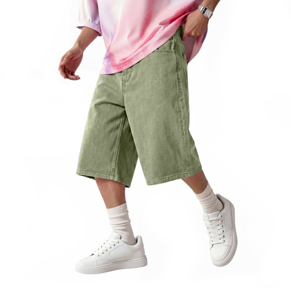 GINGTTO Men's Capri Denim Shorts Loose Wide Leg Below Knee Cropped Jeans Casual Summer Straight Fit Jorts with Multi Pockets