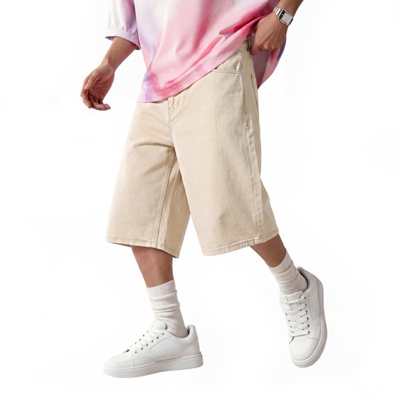 GINGTTO Men's Capri Denim Shorts Loose Wide Leg Below Knee Cropped Jeans Casual Summer Straight Fit Jorts with Multi Pockets