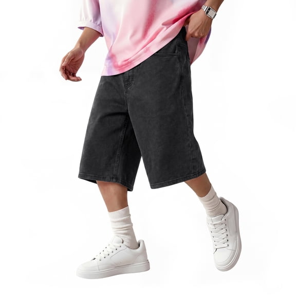 GINGTTO Men's Capri Denim Shorts Loose Wide Leg Below Knee Cropped Jeans Casual Summer Straight Fit Jorts with Multi Pockets