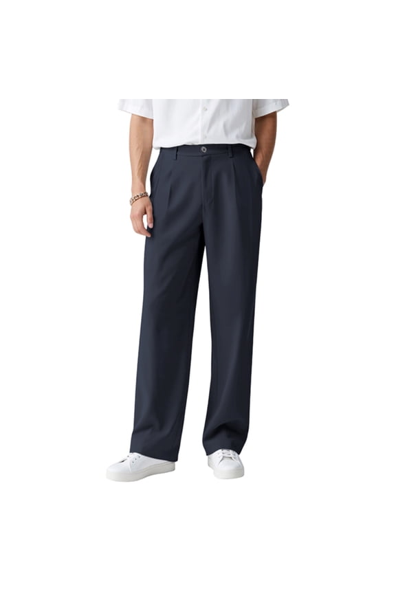 Men's Casual Pants Loose Fit Slacks with Belt Loops for Business & Daily Wear
