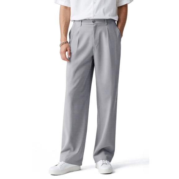 GINGTTO Men's Relaxed Fit Dress Pants, Wrinkle-Resistant & Drapey Fabric, Semi-Elastic Waist with Belt Loops, Business Casual Pants for Office & Daily Wear