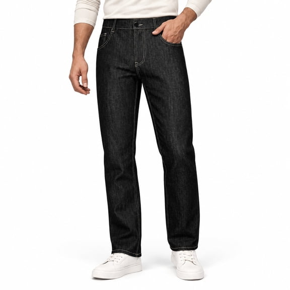 GINGTTO Men's Elastic Waist Straight-Leg Jeans, Relaxed Fit