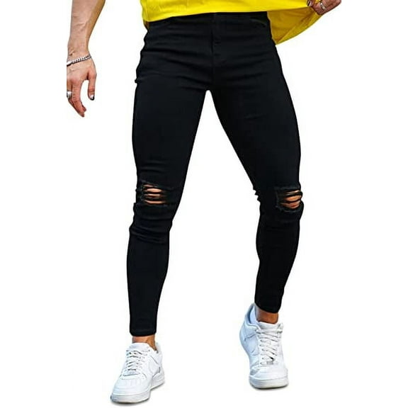 GINGTTO Men's Ripped Jeans Slim Fit Skinny Stretch Jeans Pants Black