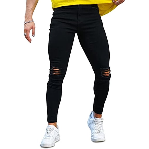 GINGTTO Men's Ripped Jeans Slim Fit Skinny Stretch Jeans Pants Black