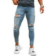 thumbnail image 1 of GINGTTO Men's Skinny Stretch Ripped Tapered Leg Jeans Light Blue, 1 of 7