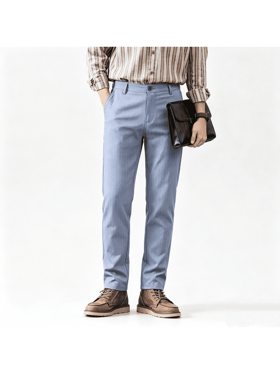 Men's Stretch Dress Pants Shiny Line Striped Slim Fit Pinstripe Chino Pants