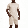 thumbnail image 1 of GINGTTO Men's Summer 2 piece Short Set Casual Athletic Workout Outfits Quick-Dry T-Shirt and Shorts Khaki S, 1 of 7