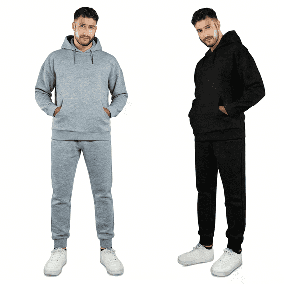 GINGTTO Light Grey Men's Jacquard Tracksuit, Hooded Sweatshirt with Elastic Cuff Joggers - Cozy Thermal Loungewear Set for Fall, Weekend Relaxation & Athleisure Style