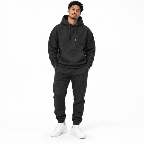GINGTTO Men's Textured Sweatsuit Set, Pullover Hoodie and Joggers, 2-Piece, Black, XXL