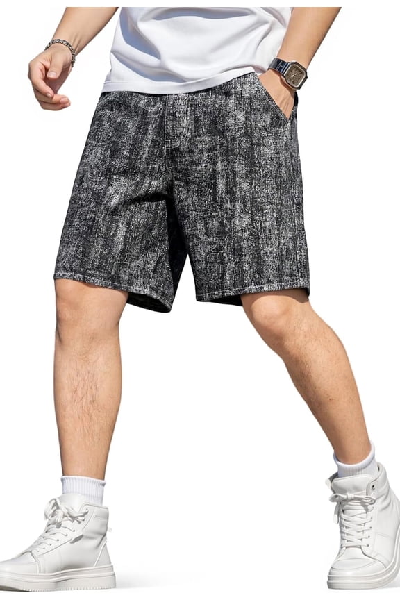 Men's Baggy Loose Fit Frosted Wash 9" Denim Shorts