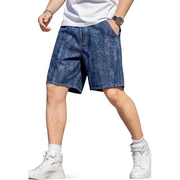 GINGTTO Men's Baggy Loose Fit Frosted Wash 9" Denim Shorts
