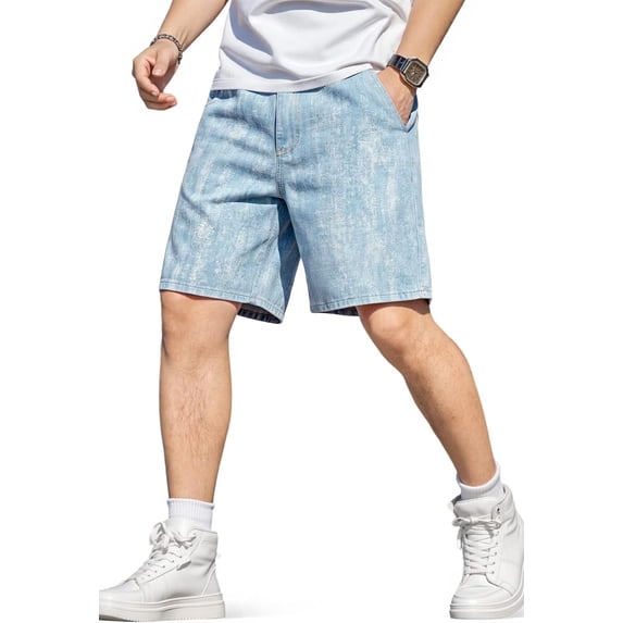 GINGTTO Men's Baggy Loose Fit Frosted Wash 9" Denim Shorts