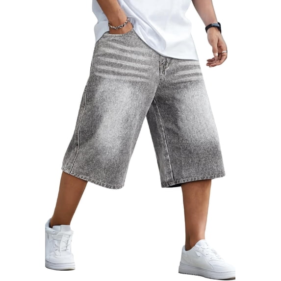 GINGTTO Men's Baggy Loose Fit Below Knee Denim Shorts