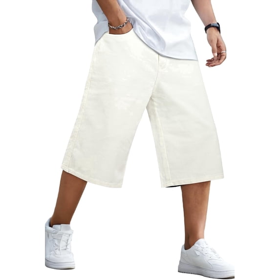 GINGTTO Men's Baggy Loose Fit Denim Shorts White 28