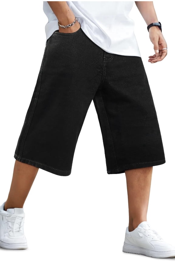Men's Baggy Loose Fit Below Knee Denim Shorts